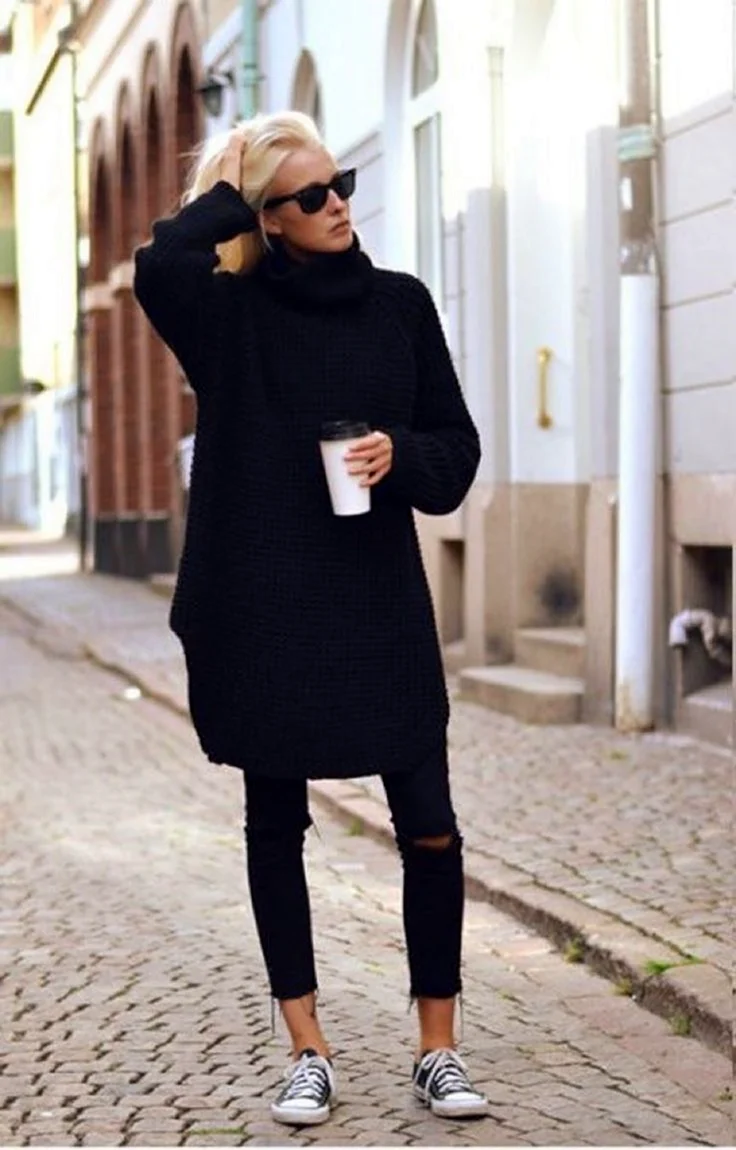 Черное платье свитер оверсайз