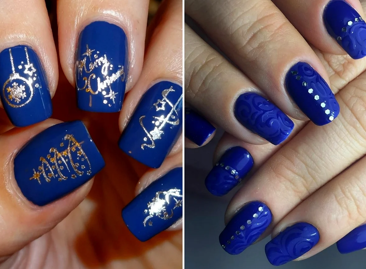 Синие новогодние ногти 2022