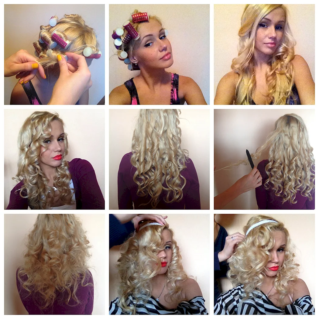 Прическа с бигудями на средние волосы