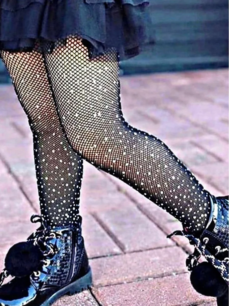 Колготки в сетку со стразами