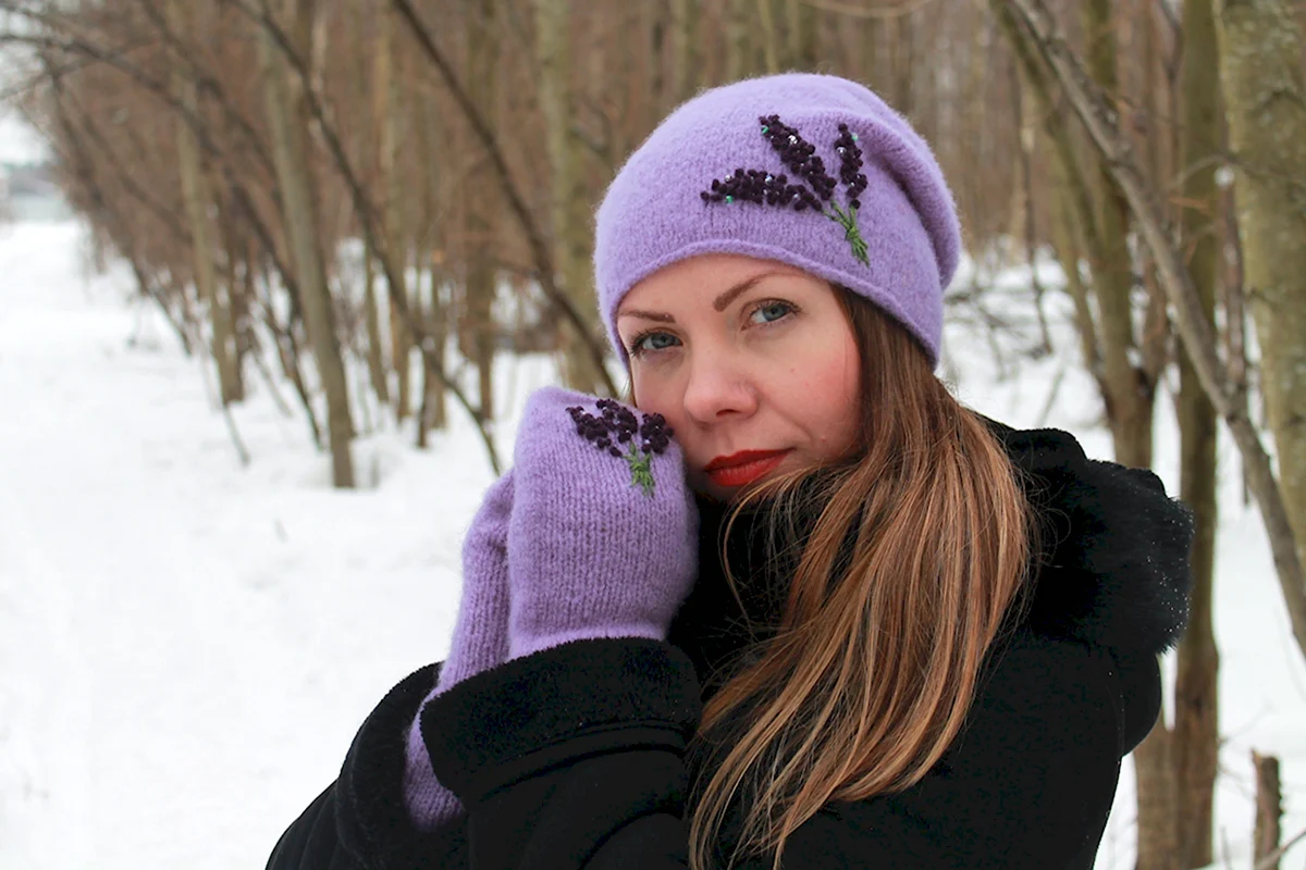 Шапки и рукавицы сиреневые