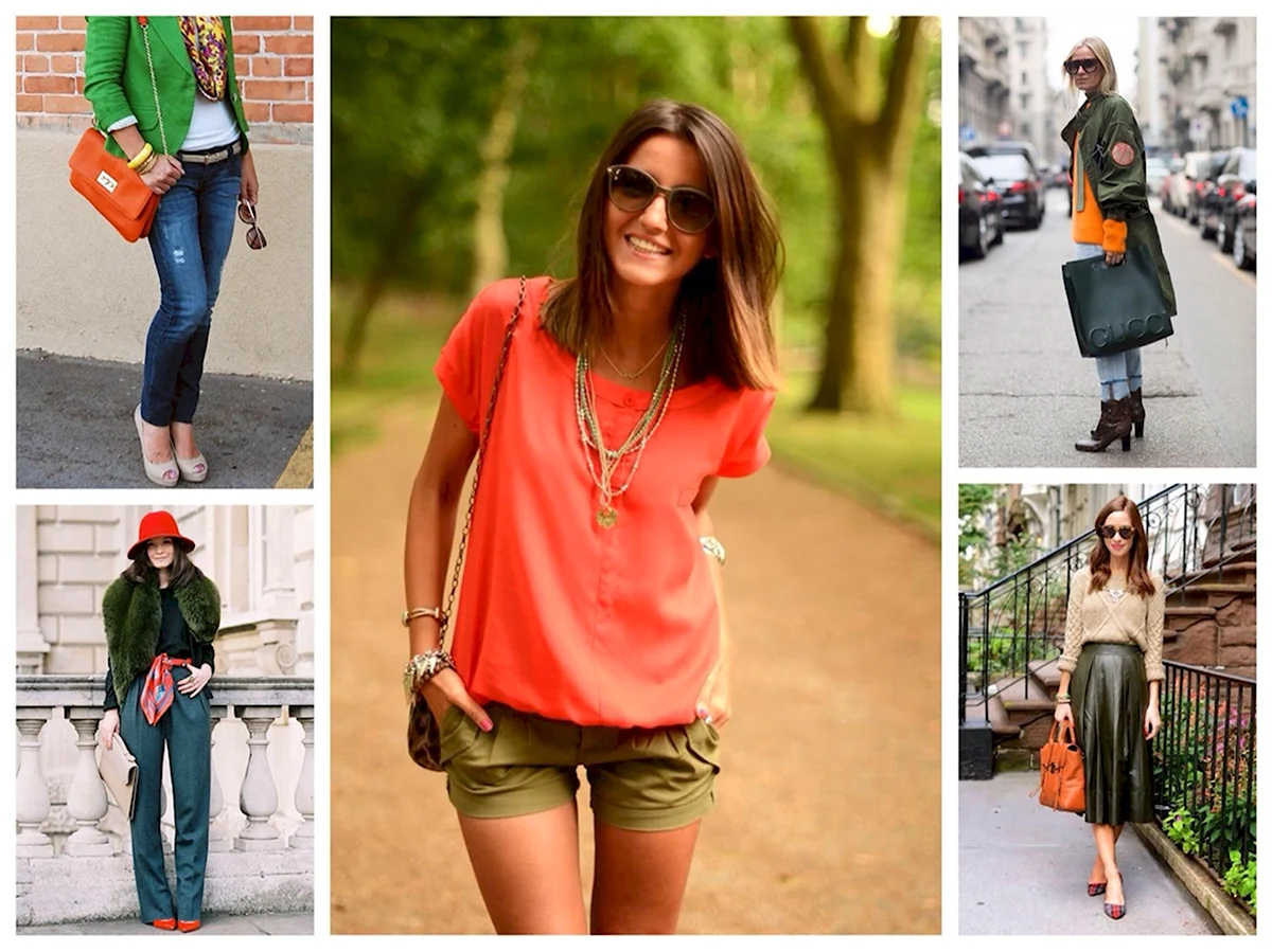 Оранжевый и зеленый в одежде