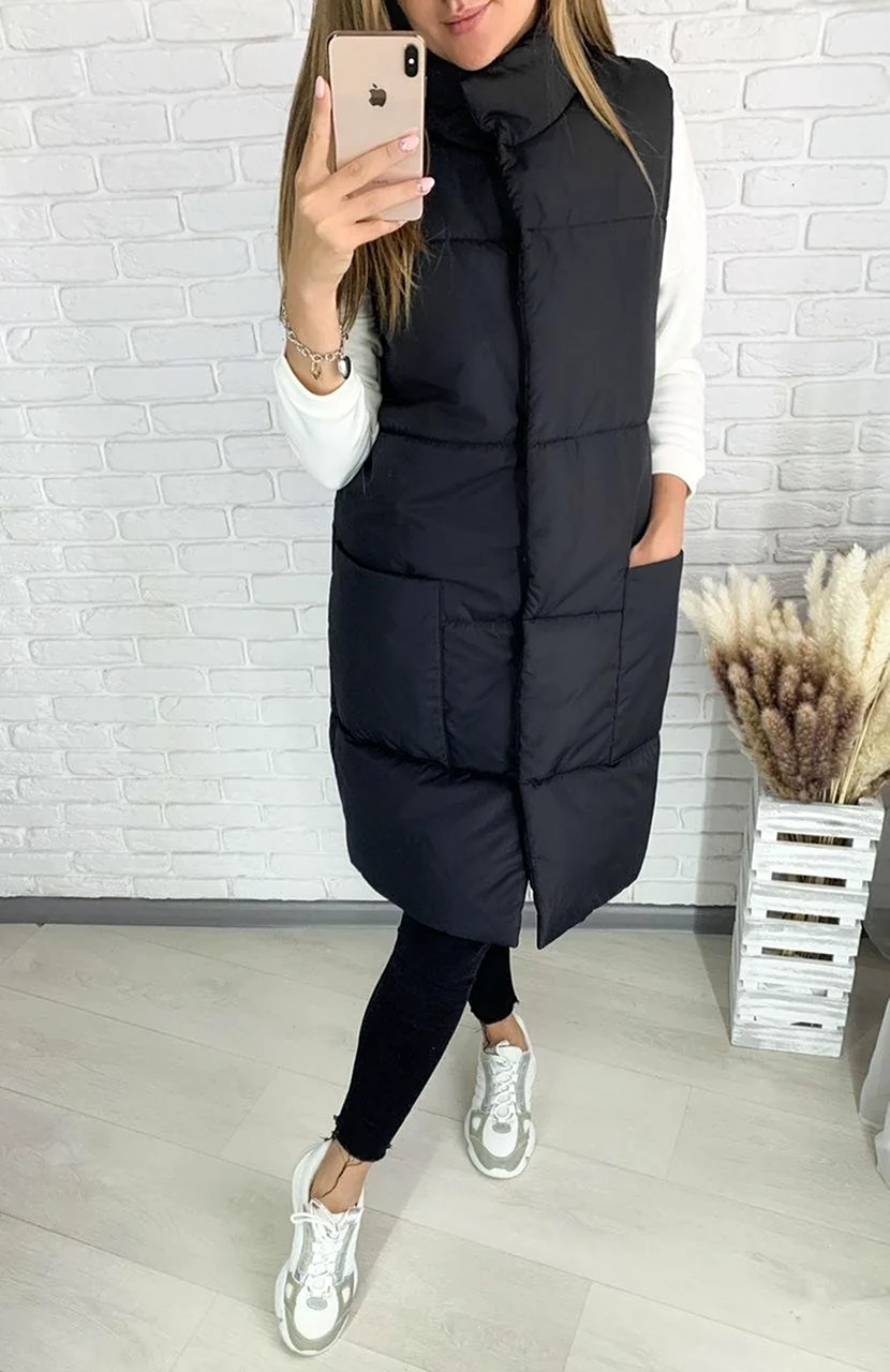 Жилет стеганный на синтепоне женский удлиненный