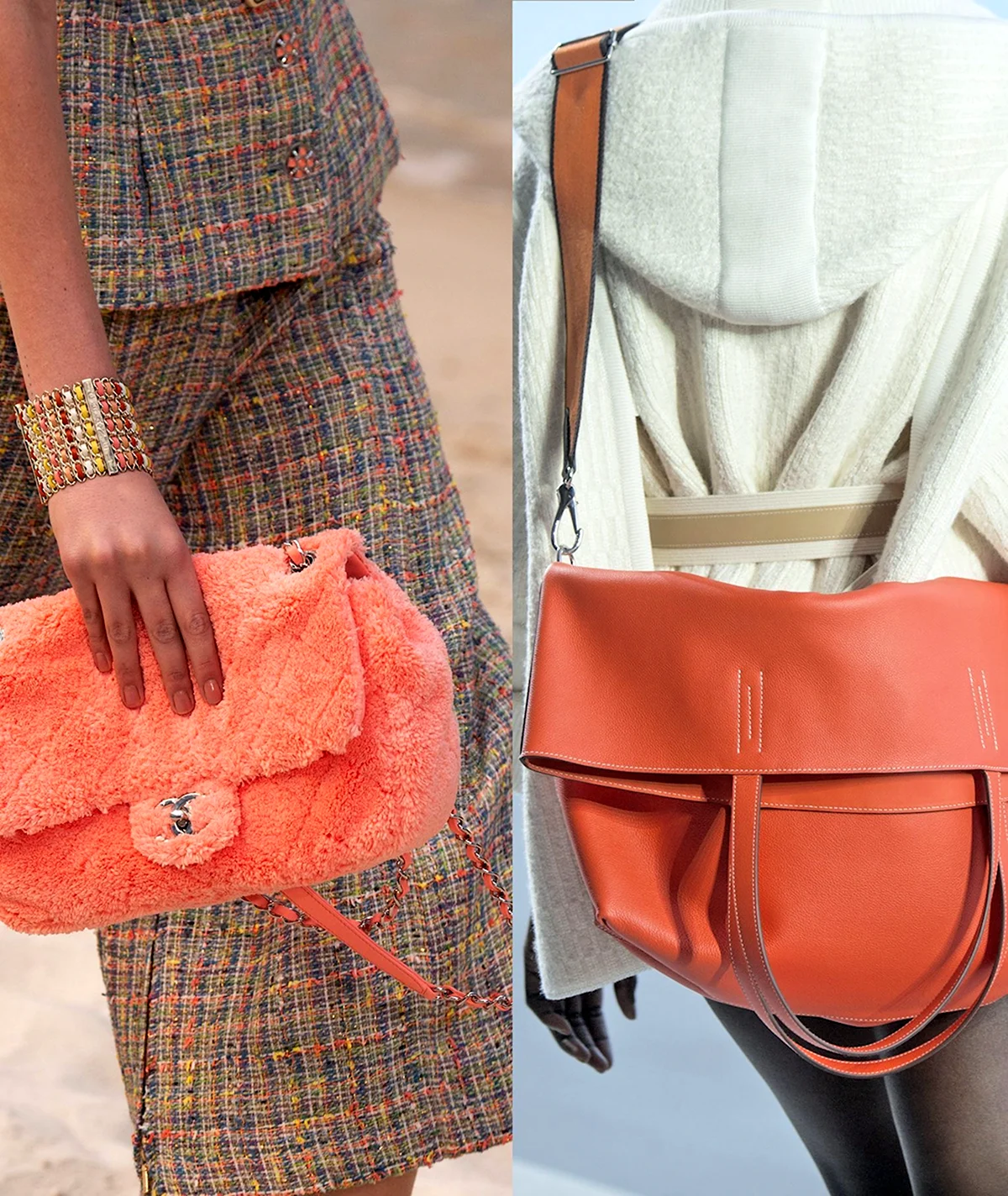 Сочетание кораллового цвета сумки