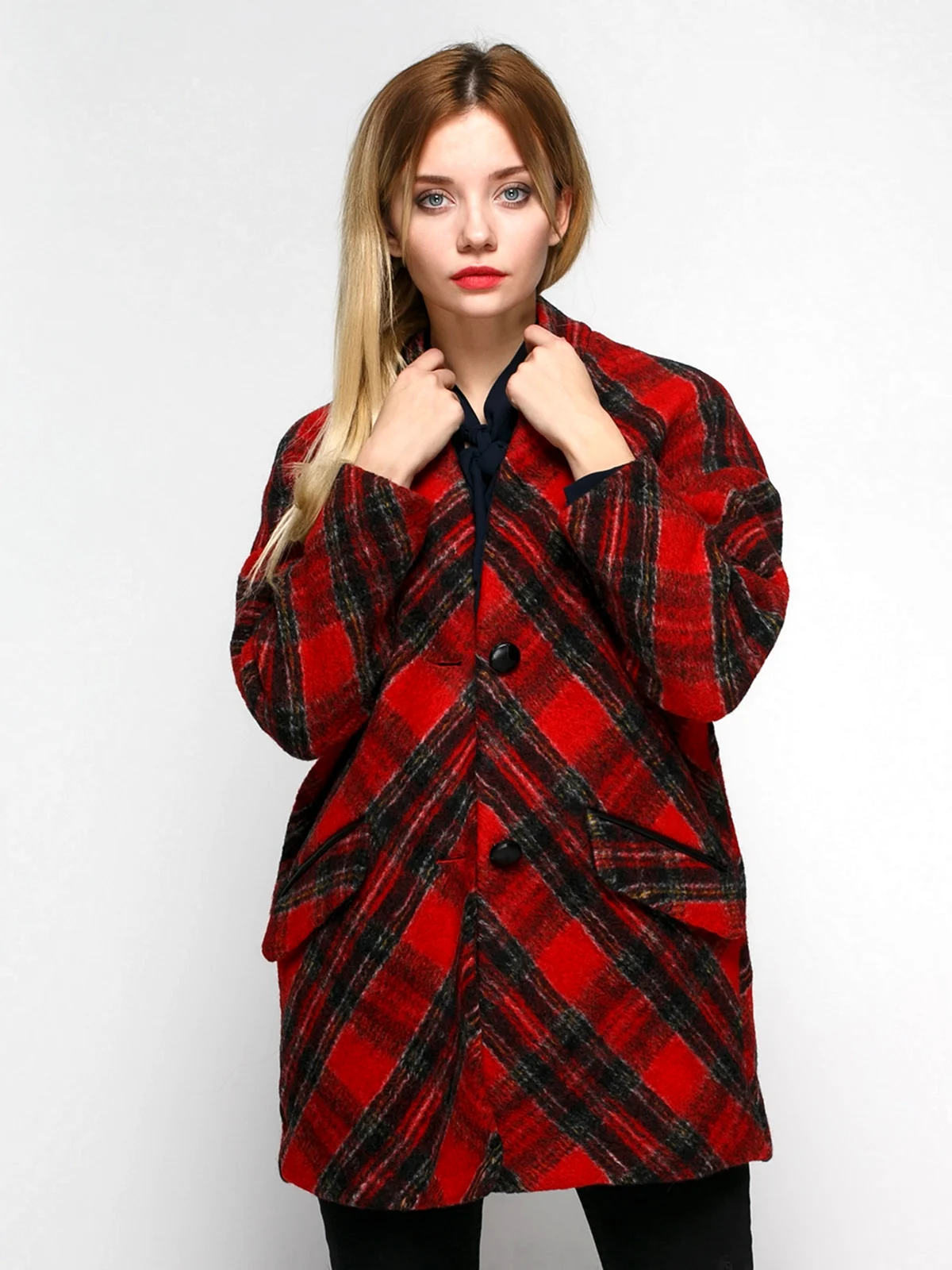 Бенеттон пальто в клетку женское красное