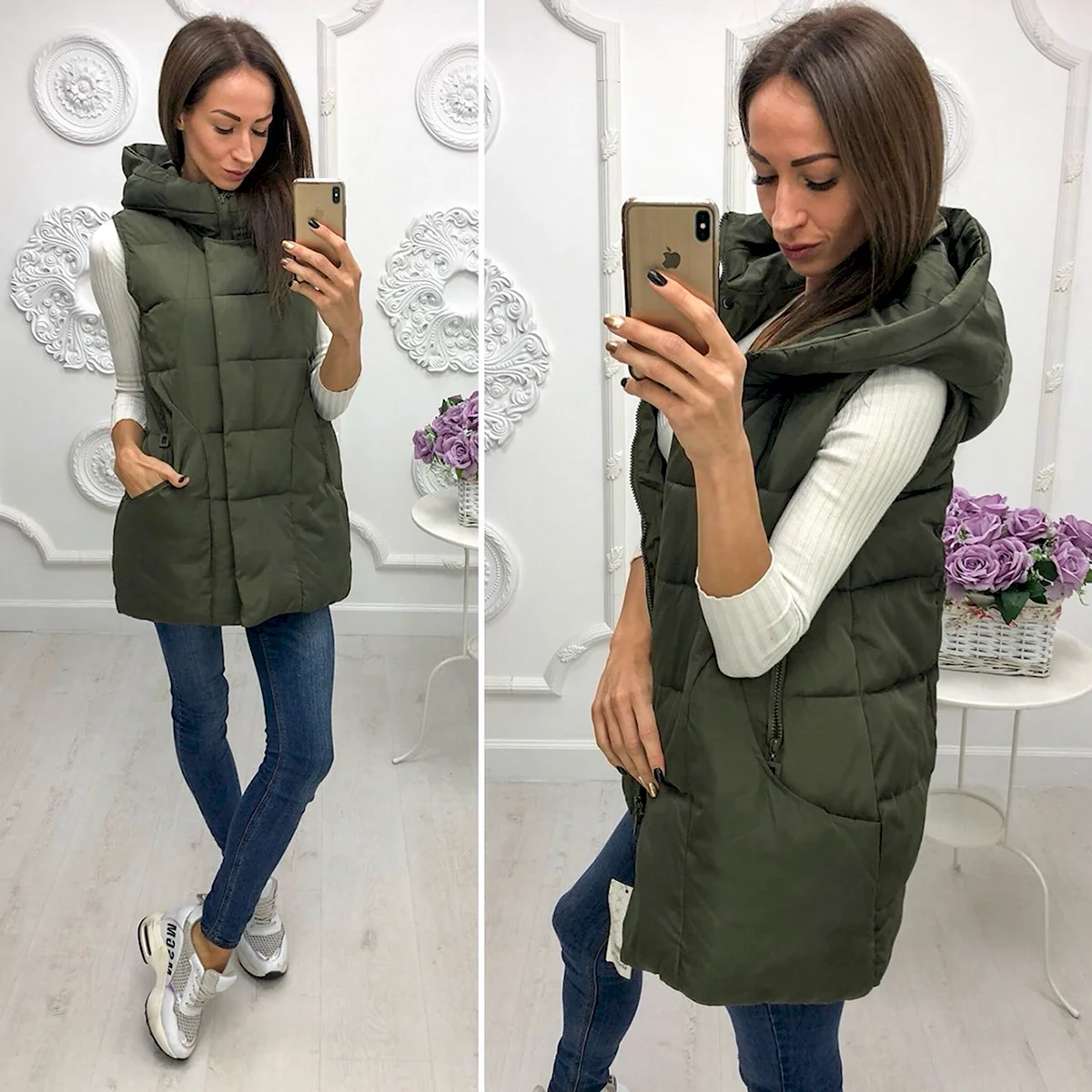 Жилет женский утепленный с капюшоном