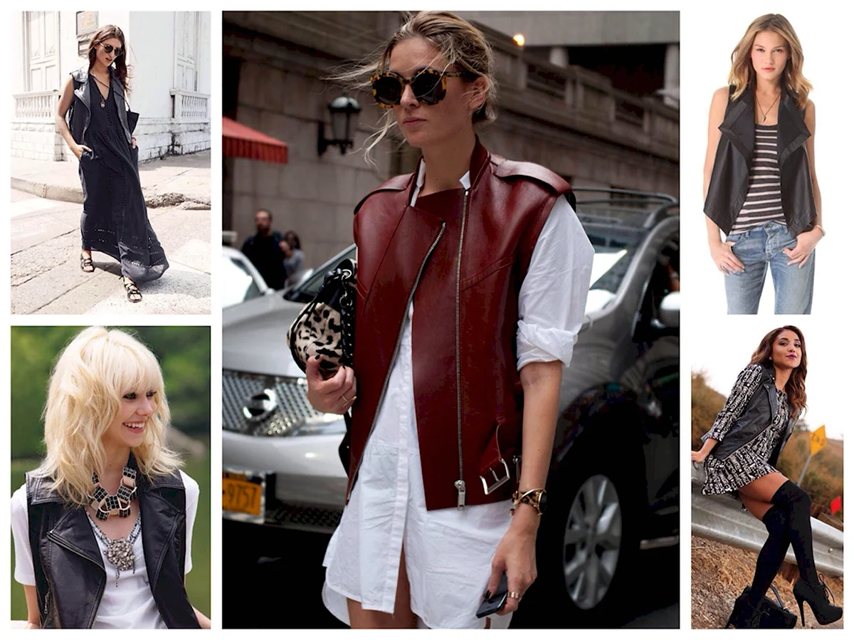 Удлиненный кожаный жилет