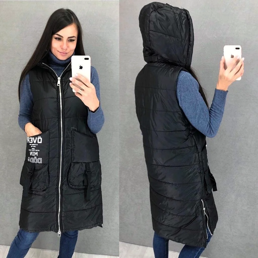 Удлиненный болоневый жилет