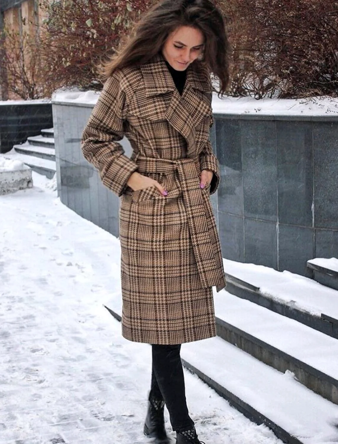 Зимнее пальто в клетку