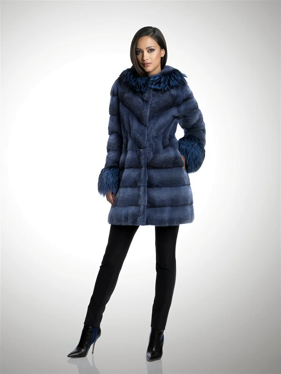 Шуба норковая серо синяя