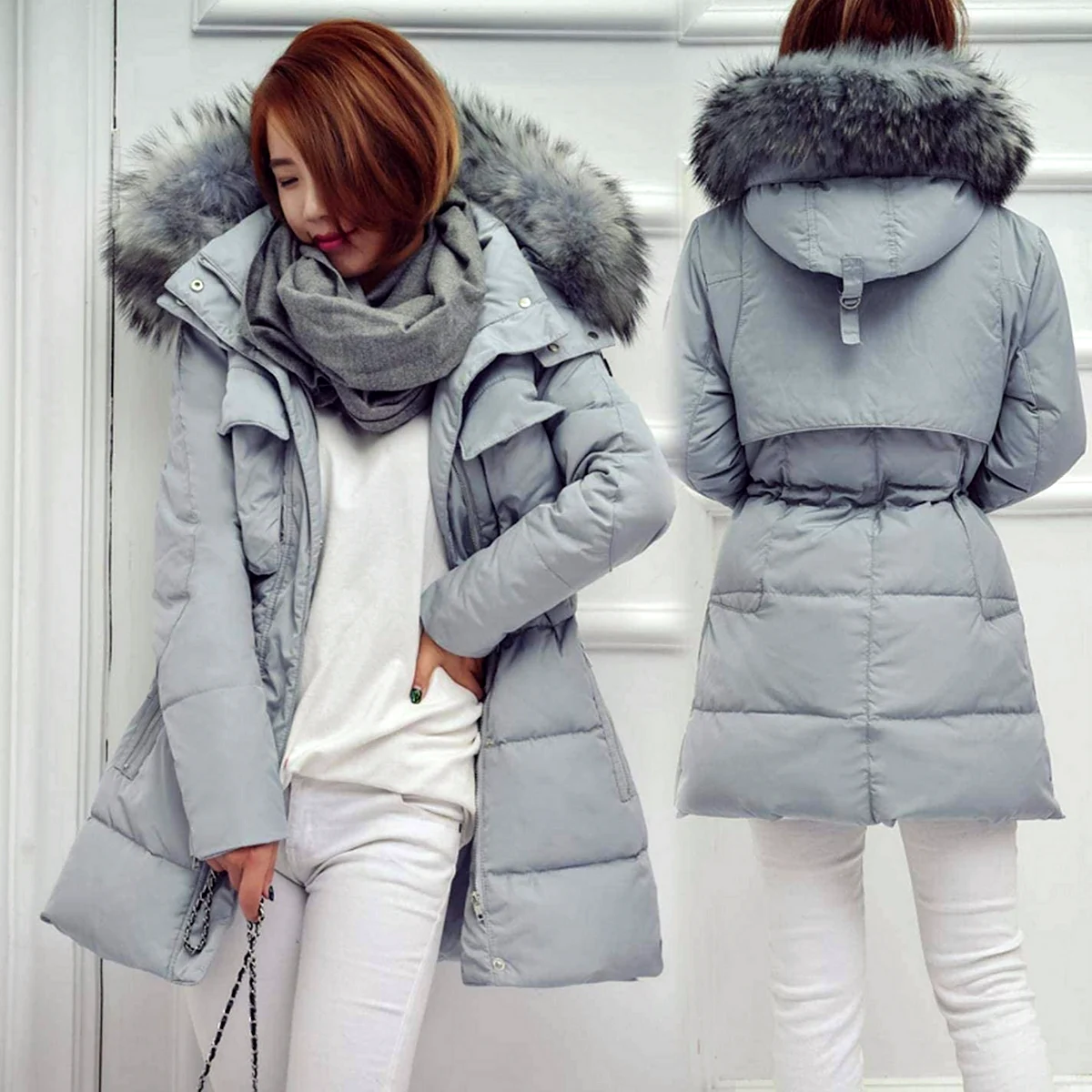 Пуховик женский зимний серый