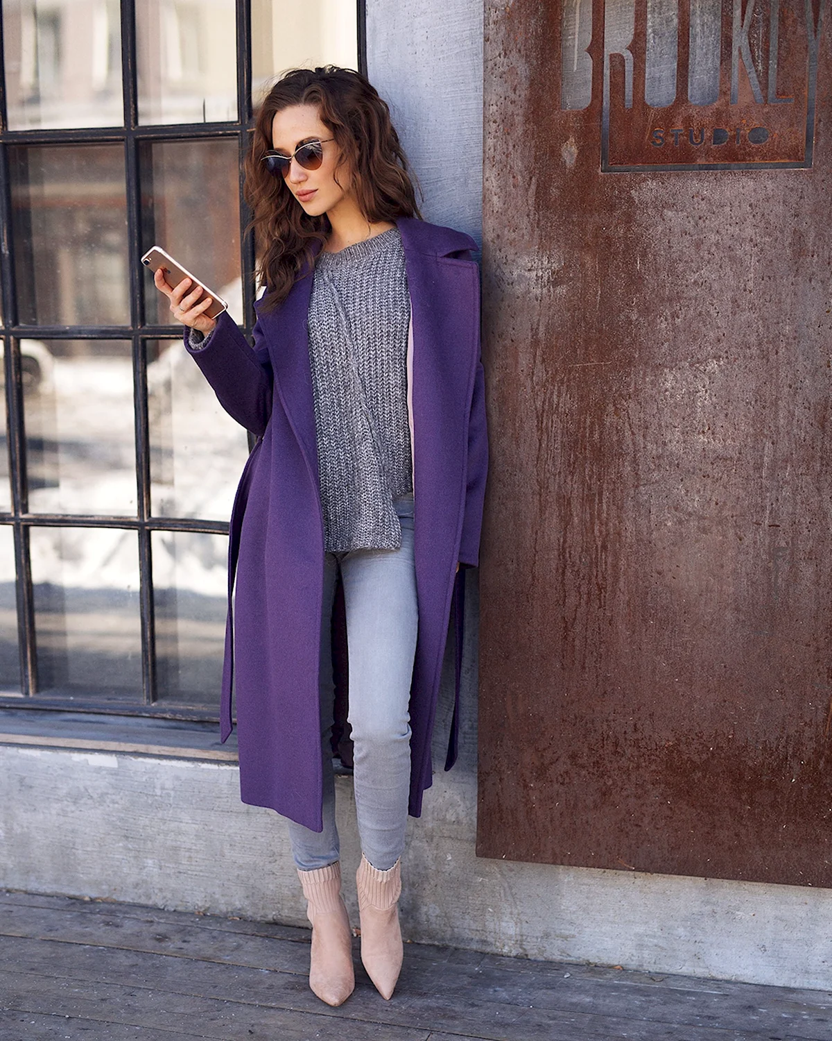 Пальто серо сиреневое