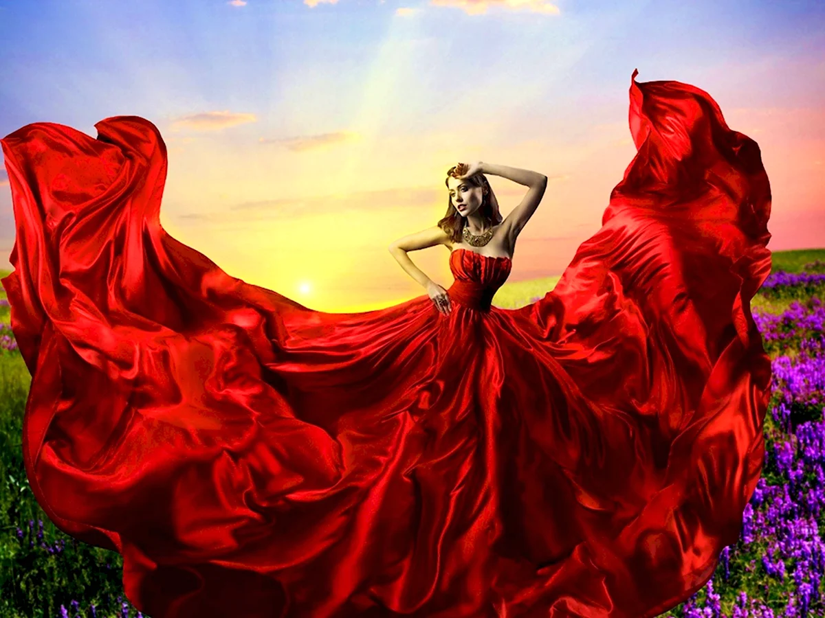 Девушка в развевающемся платье