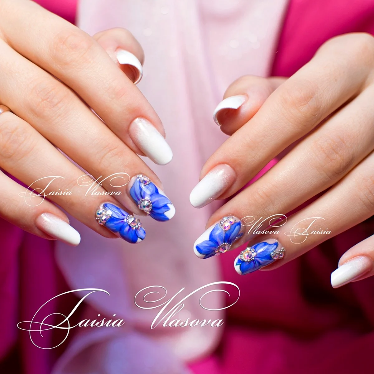 Свадебный маникюр бело синий