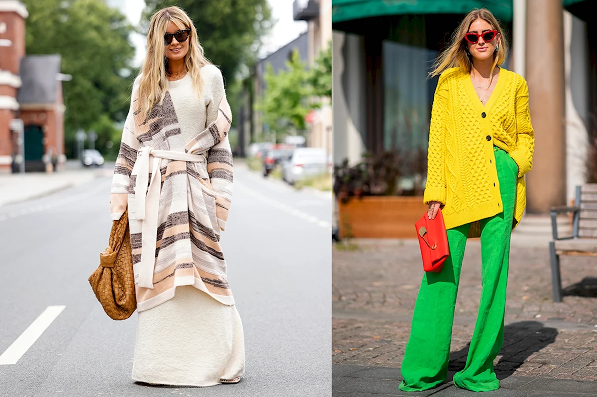 Яркий кардиган с чем носить