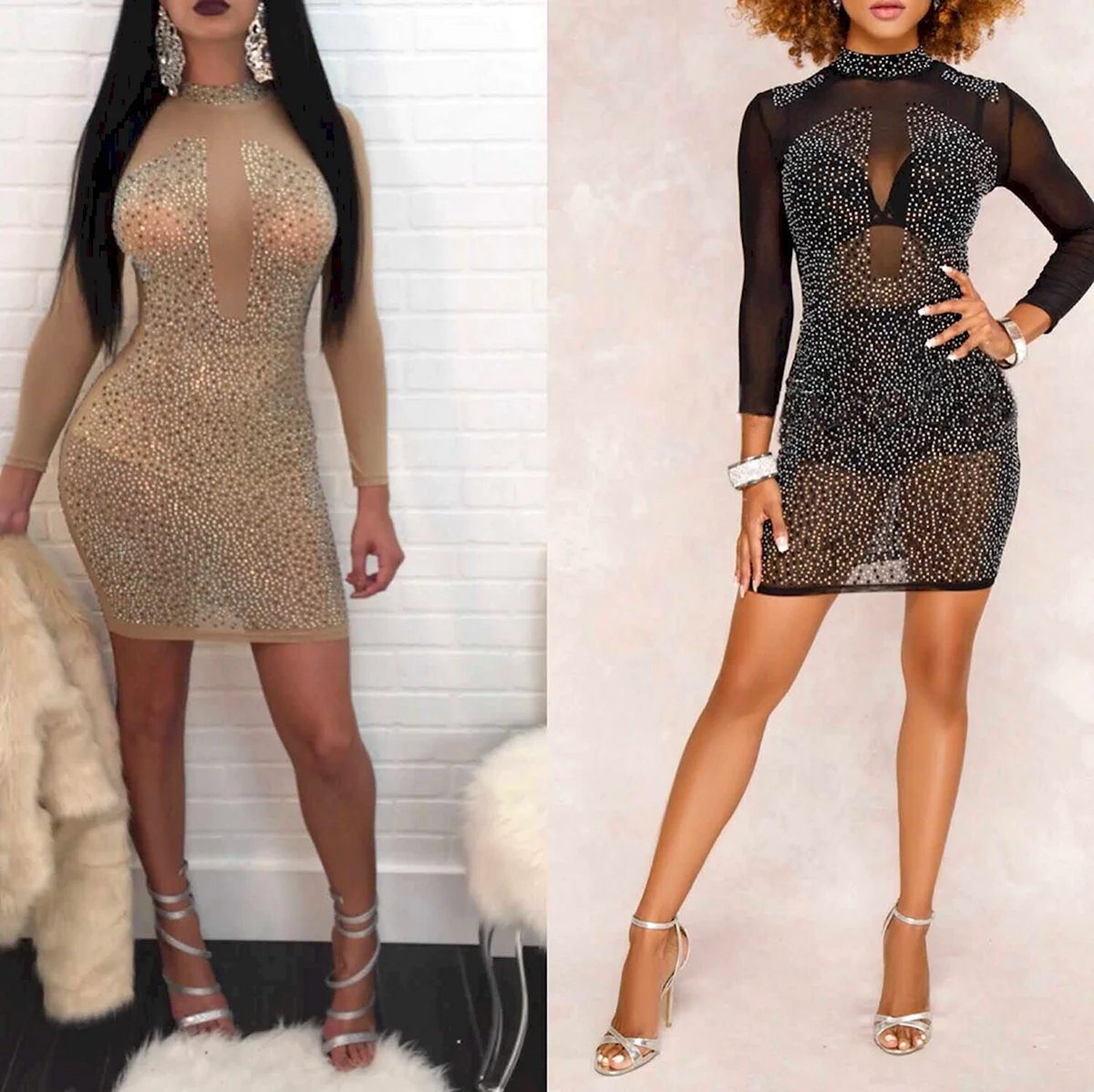 Прозрачное платье со стразами