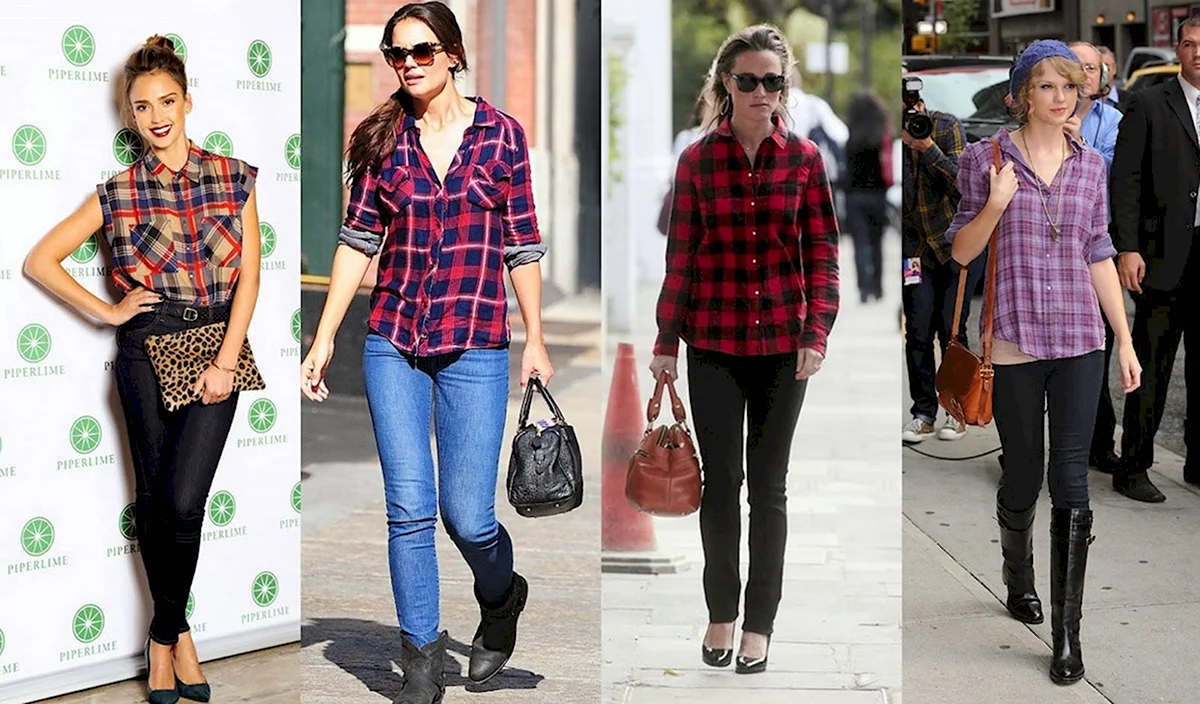 Удлиненные рубашки в клетку на знаменитостях