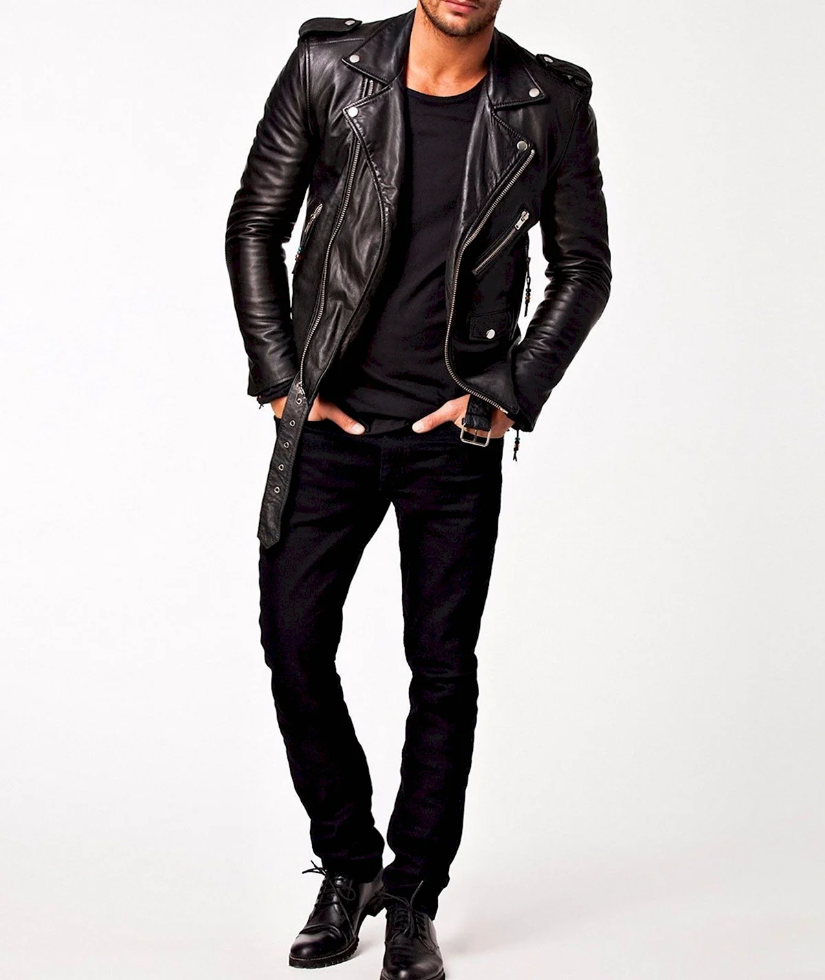 Джинсы и кожаная куртка мужская