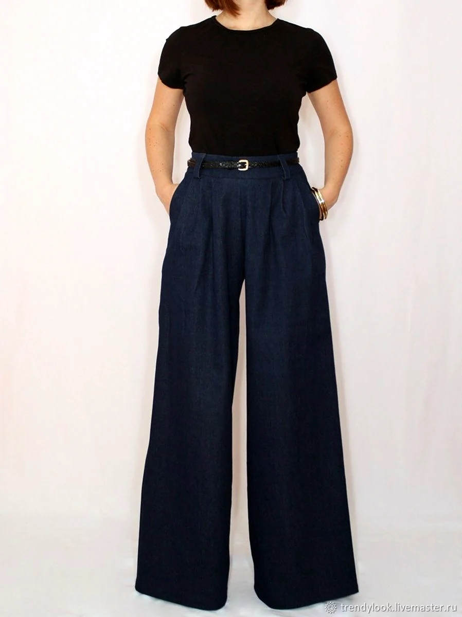 Брюки палаццо черные с высокой талией