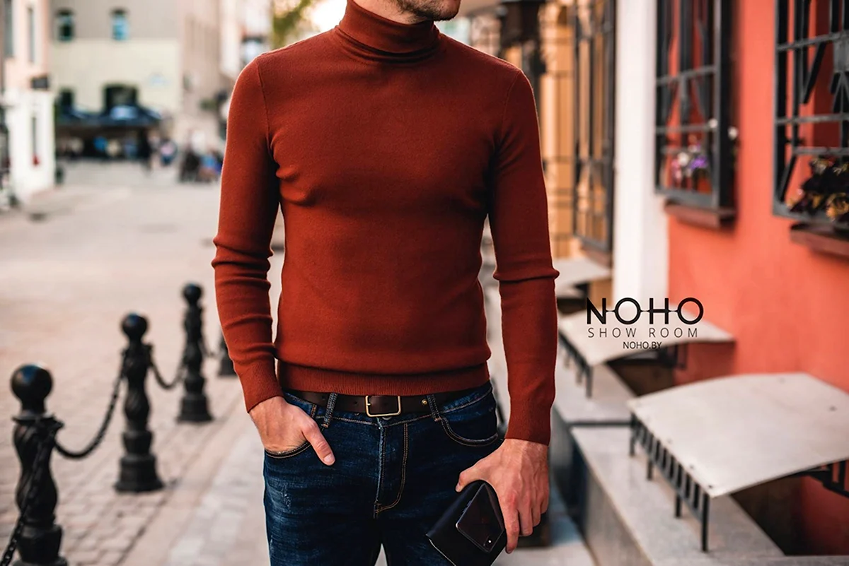 Свитер поверх водолазки мужской