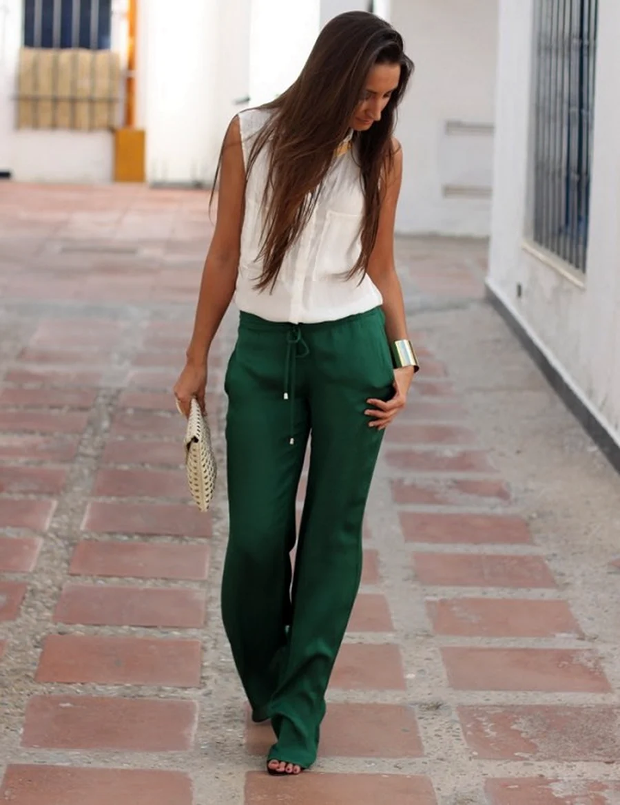 Зеленые широкие штаны