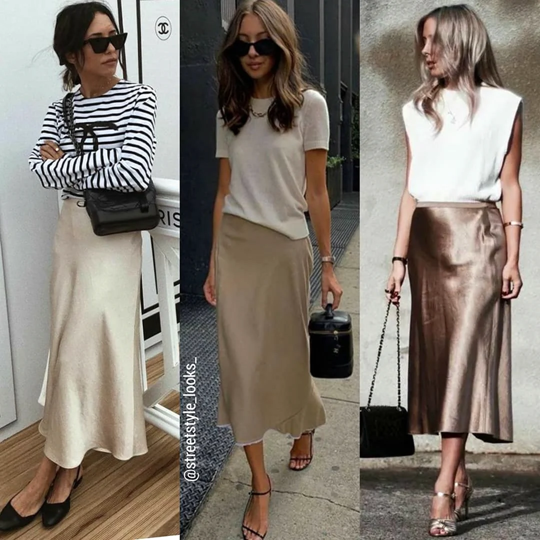 Образы с атласной юбкой