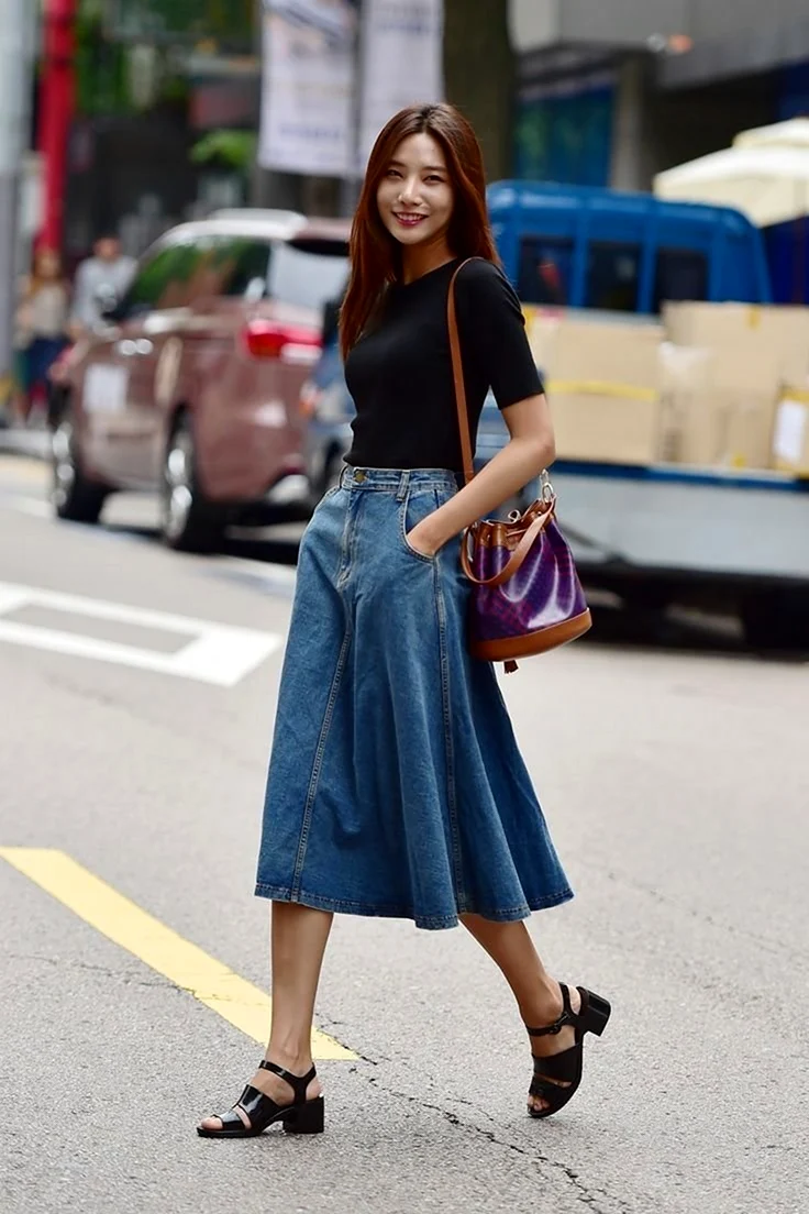 Юбка джинсовая миди 2022 Street Style