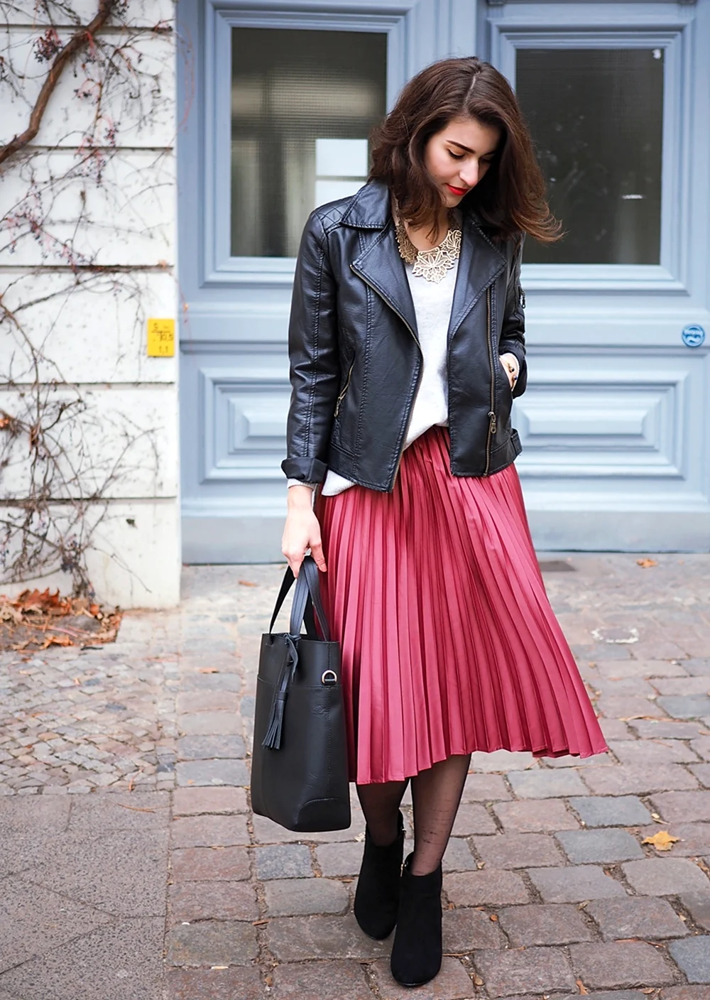 Кожаная плиссированная юбка