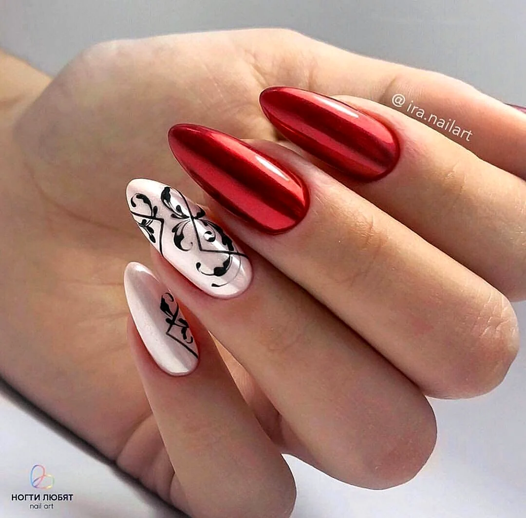 Маникюр миндаль красный втирка
