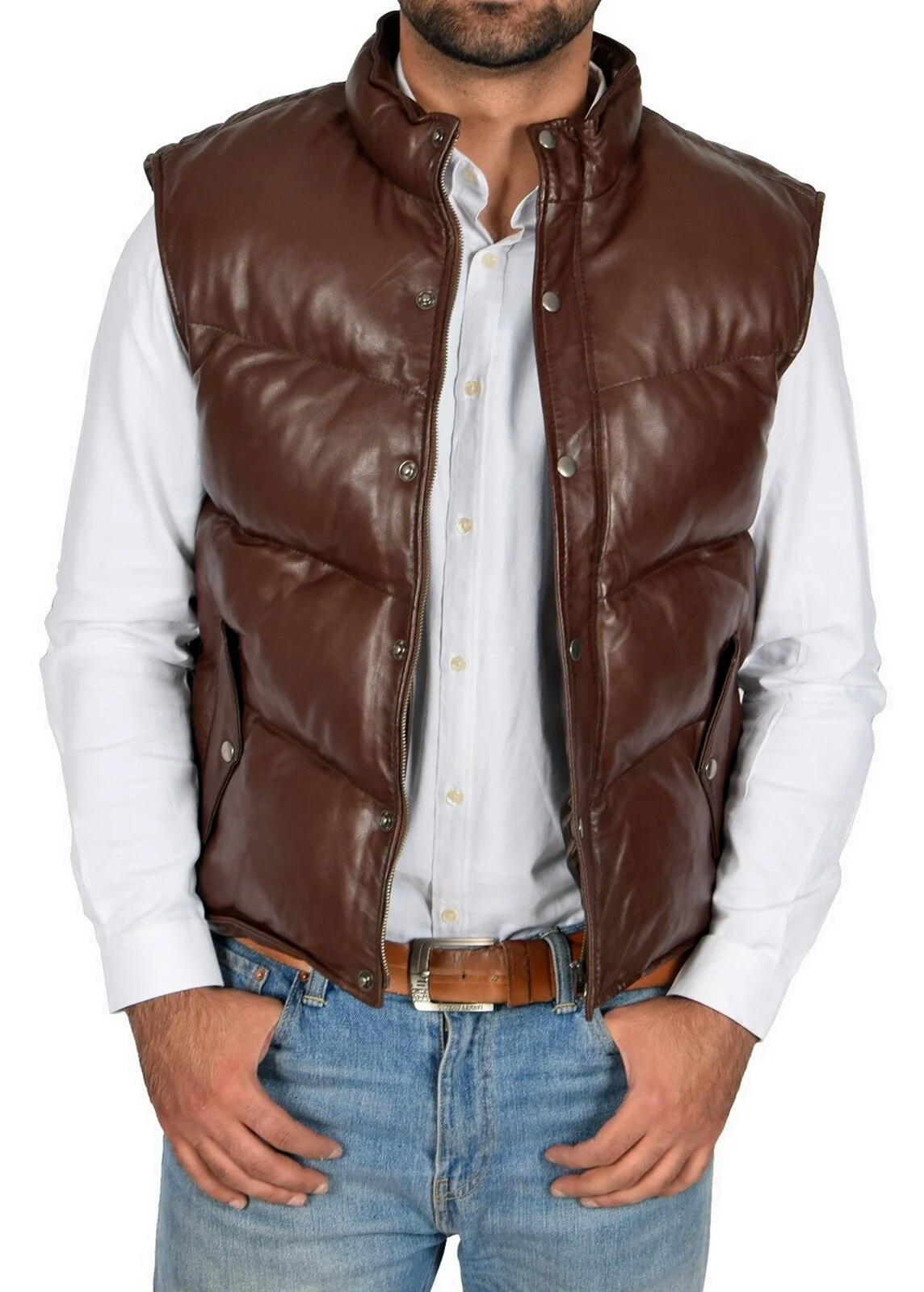 Mens Leather Puffer Vest