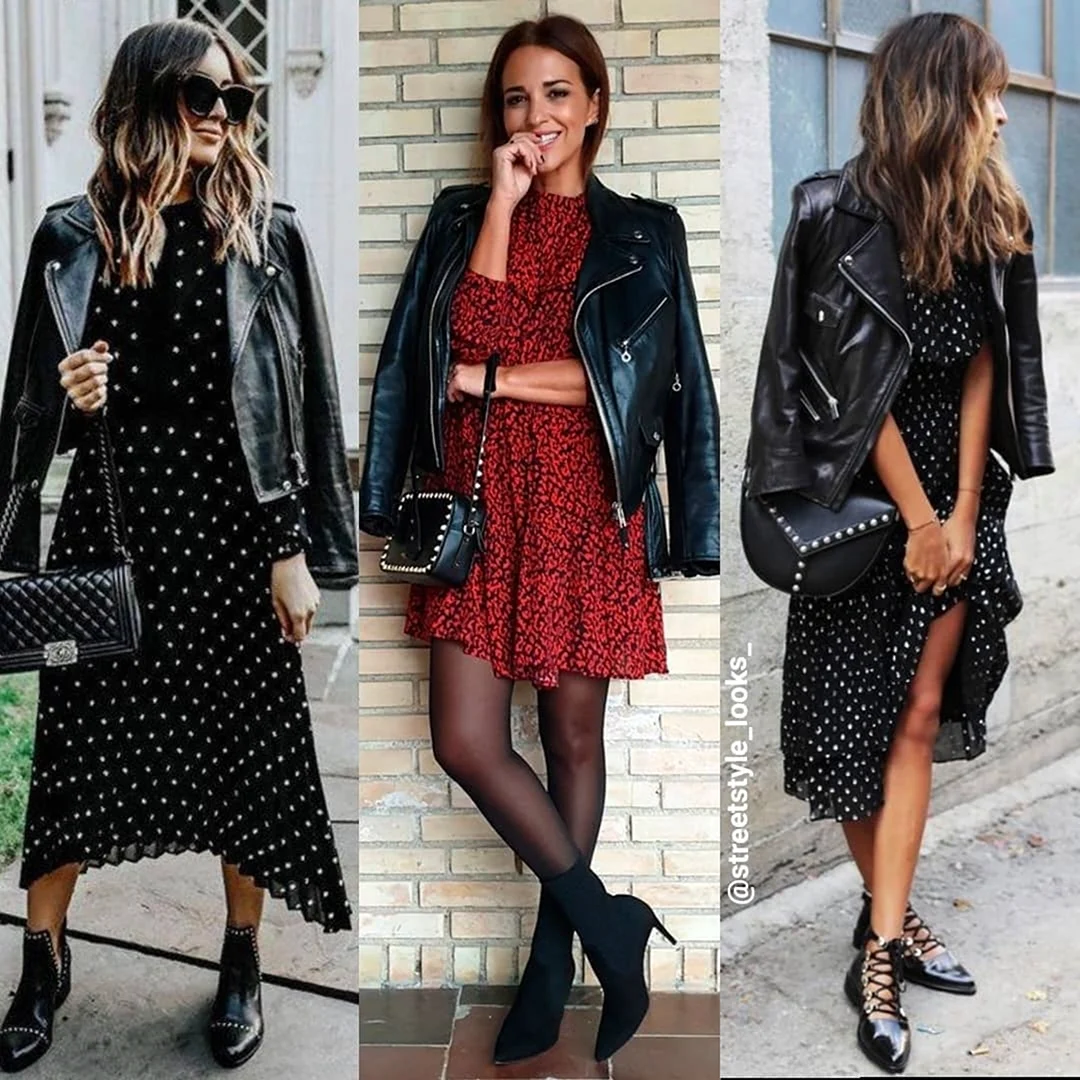 Платье с косухой и ботинками