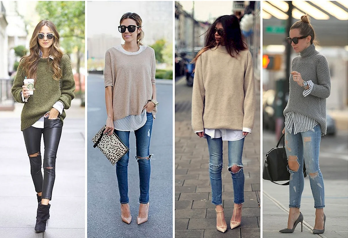 Свитер под узкие джинсы