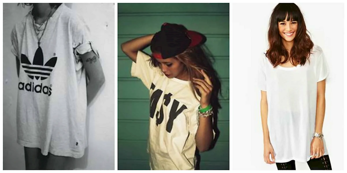 Длинная мужская футболка на девушке