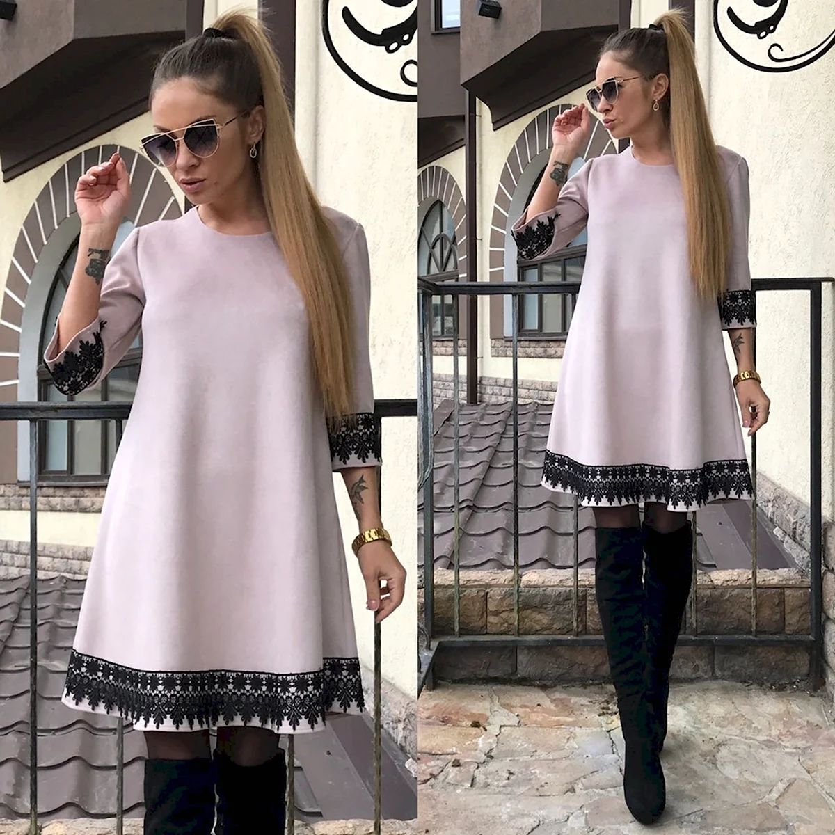 Платье трапеция с кружевом