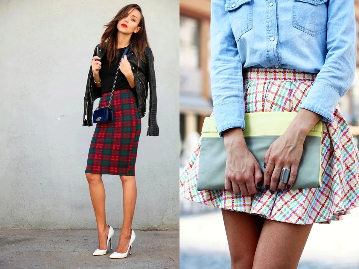 Образ с клетчатой юбкой мини