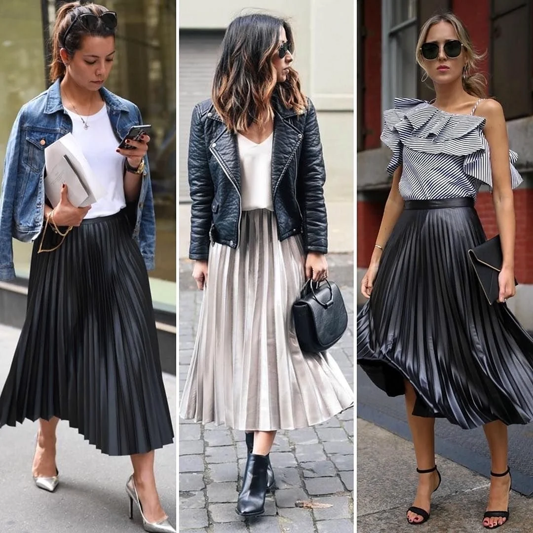 Кожаная юбка плиссировка