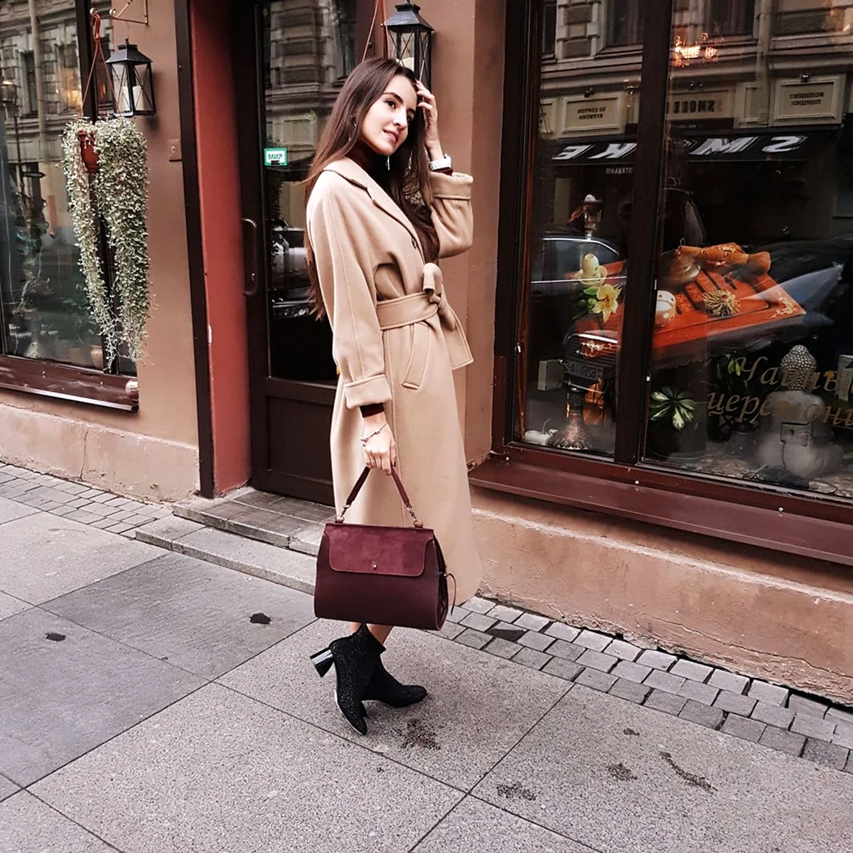 Пальто кэмел и бордо