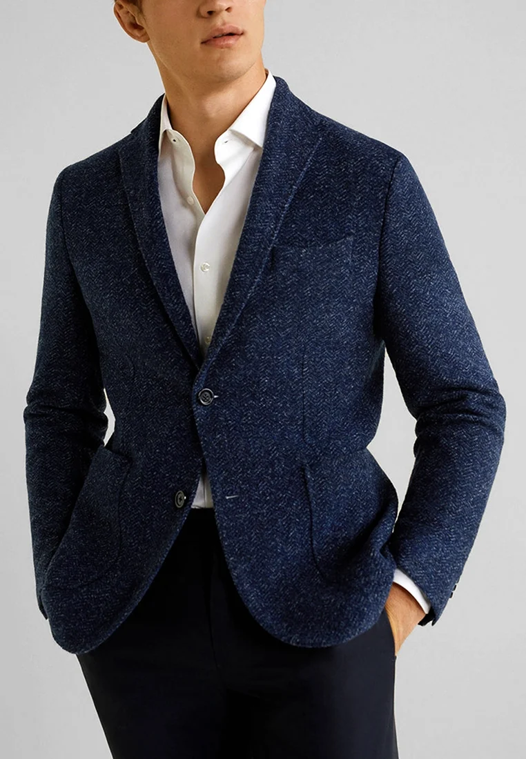 Пиджак синий мужской манго трикотажный