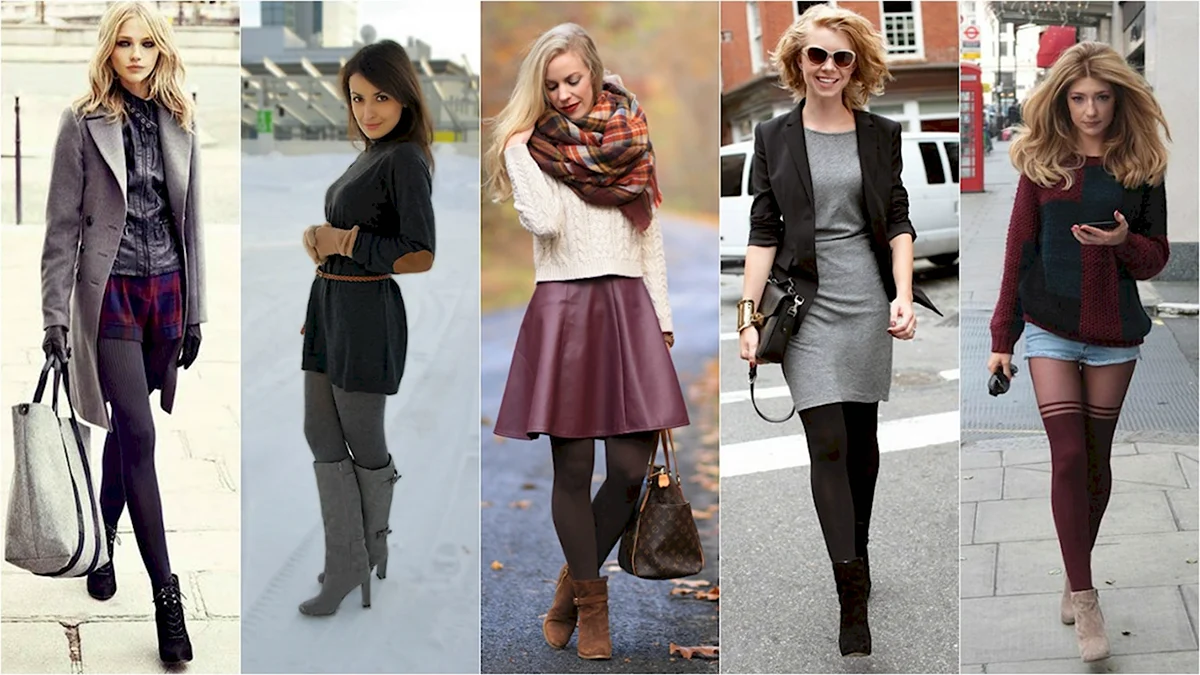 Сочетания одежды с капроновыми колготками