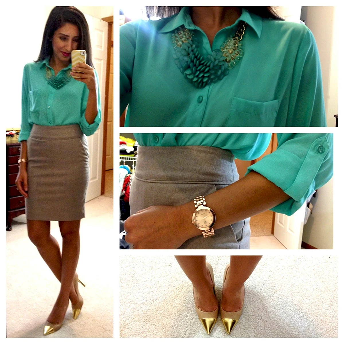 Бирюзовый с коричневым в одежде