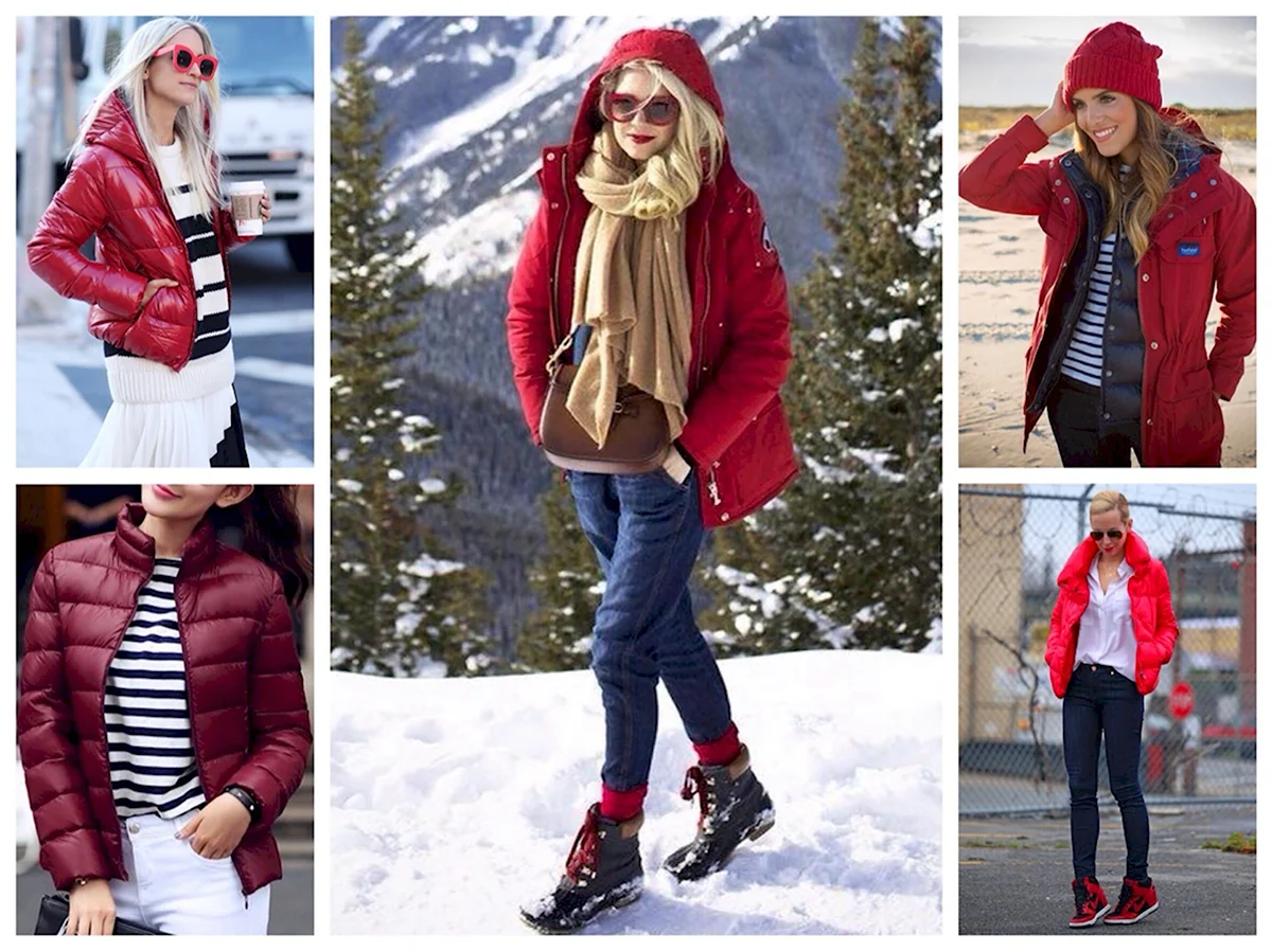 Красная куртка и серая шапка