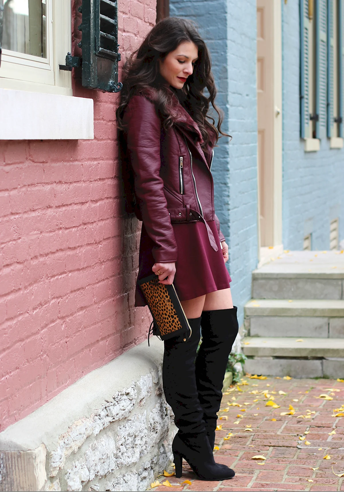 Бордовая косуха с платьем