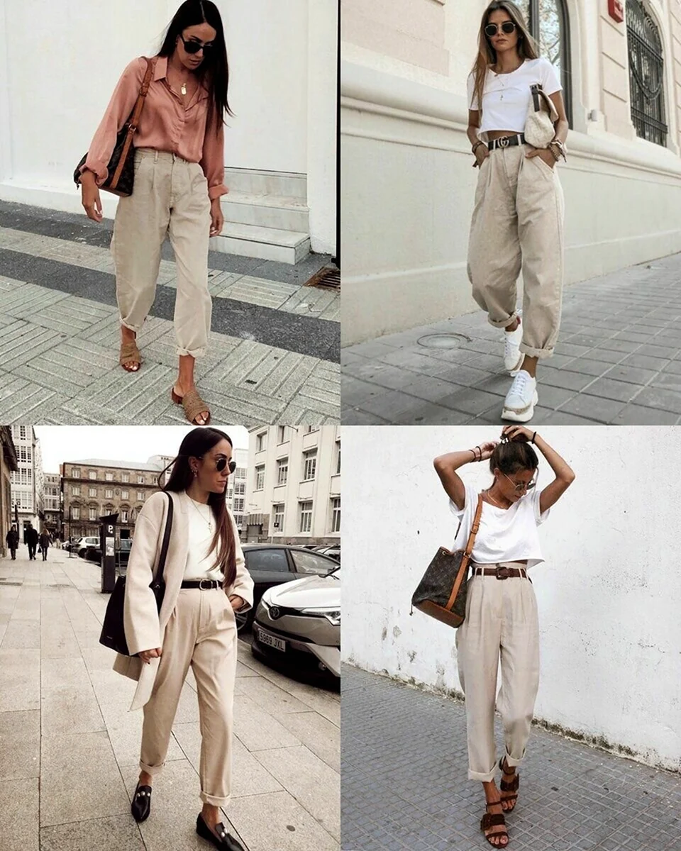 Бежевые джинсы мом