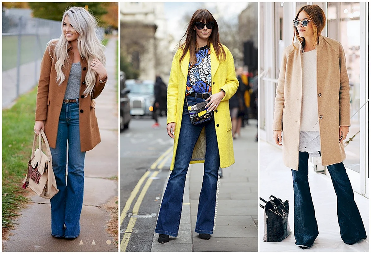 Джинсы клеш и пальто