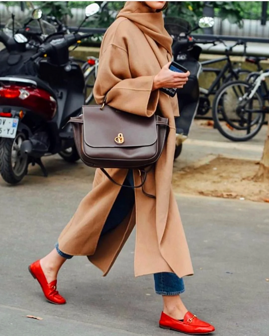 Стрит стайл кэмэл пальто