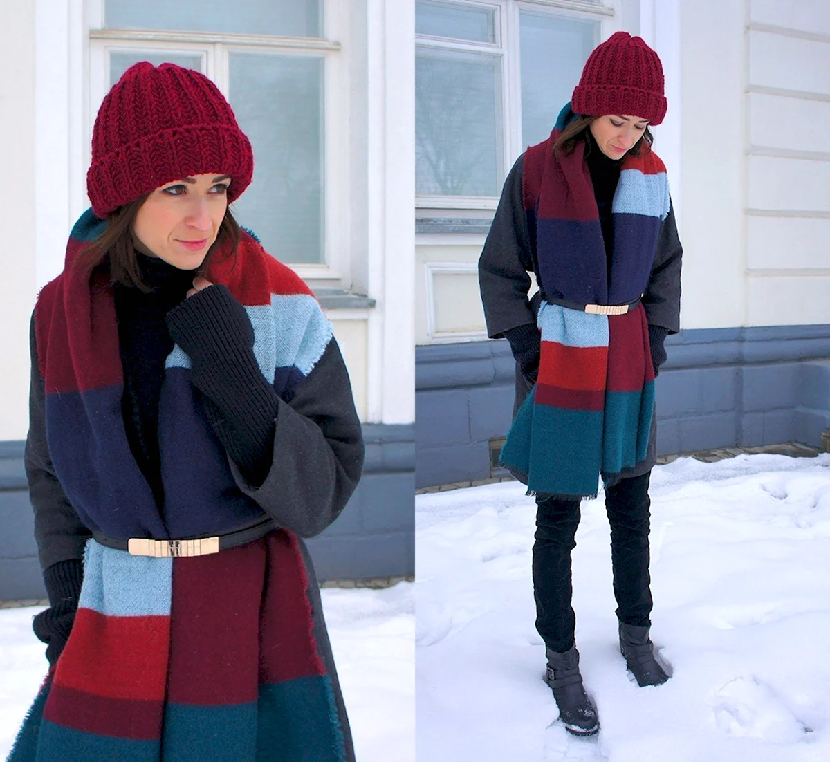 Красная куртка и синяя шапка