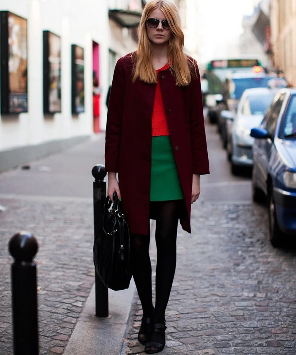 Пальто бордо Street Style