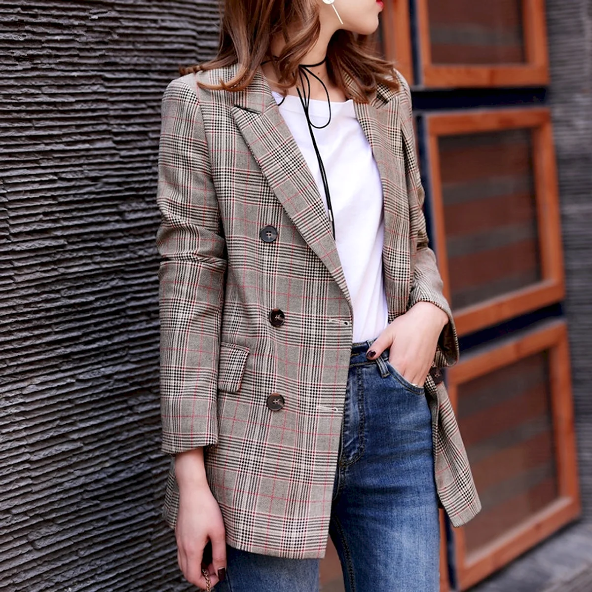 Клетчатый пиджак женский