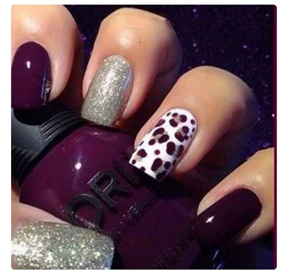 Маникюр фиолетовый леопард
