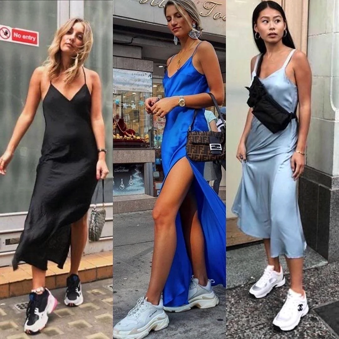 Платье в бельевом стиле с кроссовками